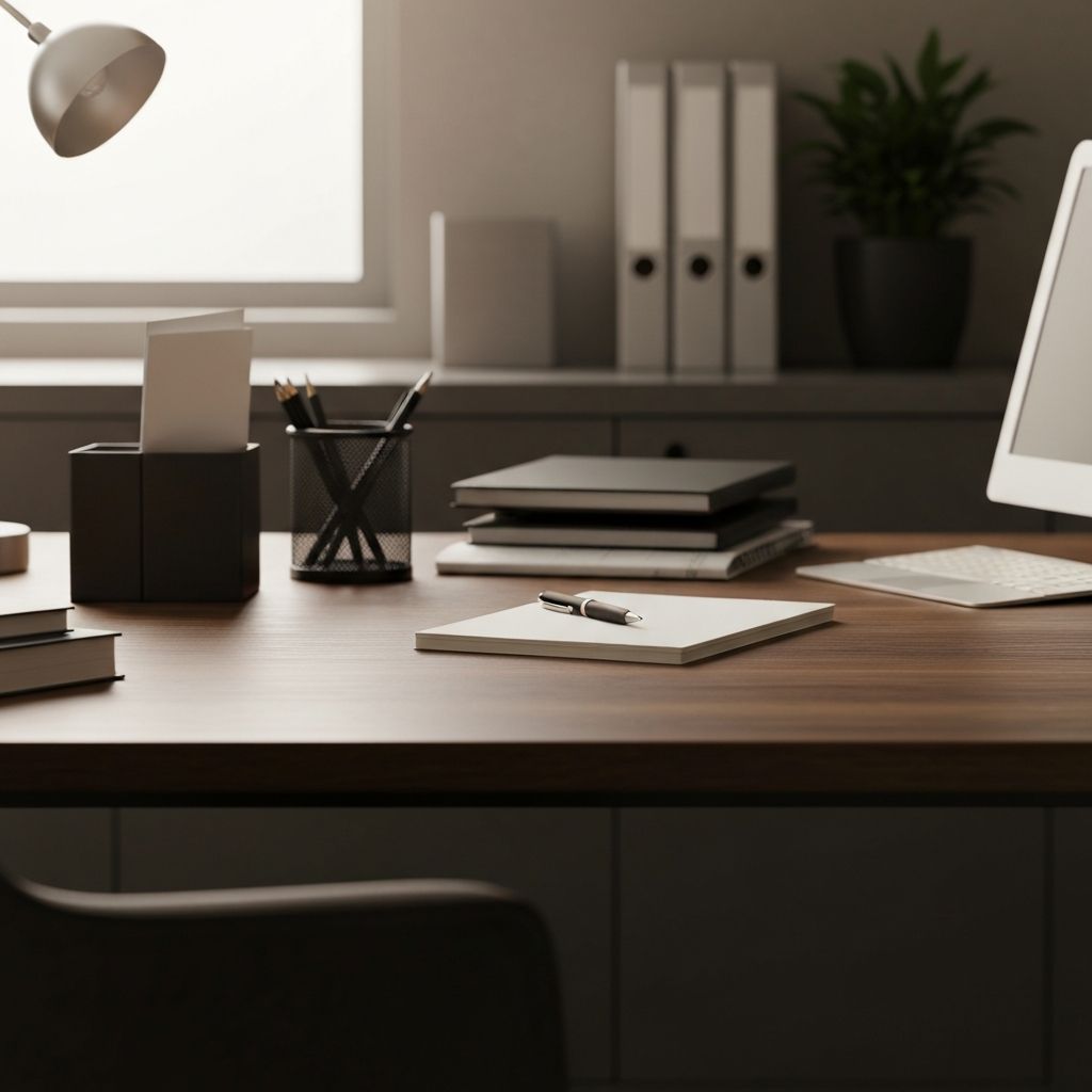 Профессиональный офисный стол с контактной информацией