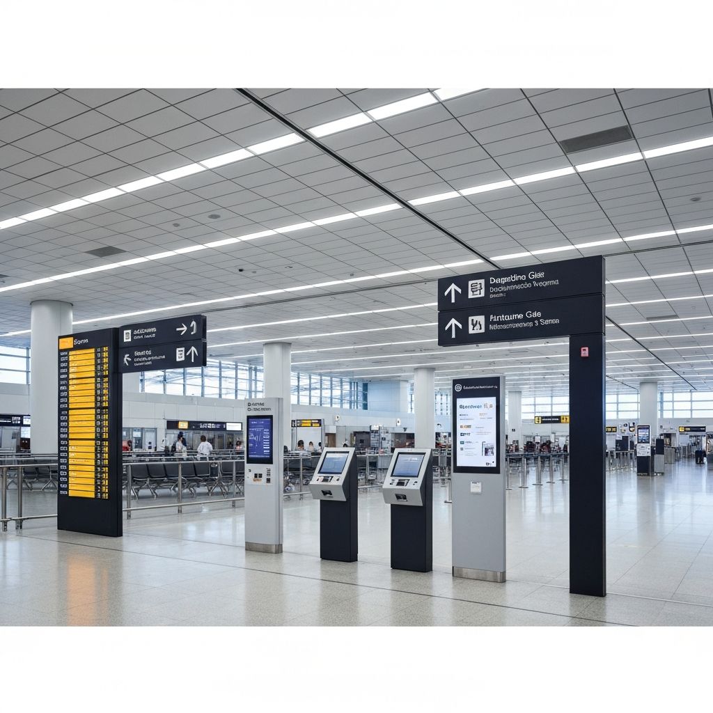 Система указателей и табло в аэропортовском терминале